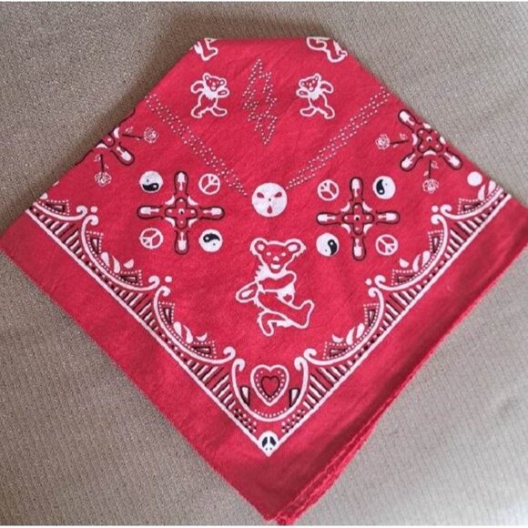 New Red Bear Skull Grateful Dead Bandana Hippie Headband Tour NWT Peace Yin Yang - Picture 3 of 4